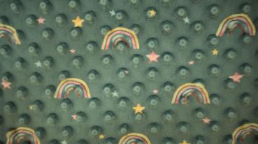 Kuschelfleece Minky Dots Little Ones Rainbow auf Dunkelmint